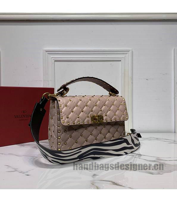 Valentino Garavani Rockstud Spike Pink Original Lambskin Leather Rivet With Wide Strap 24cm Top Handle Chain Bag-2