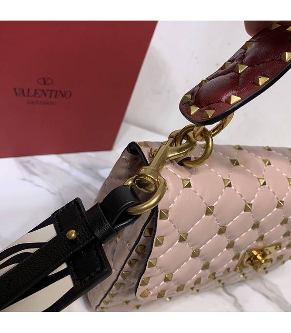 Valentino Garavani Rockstud Spike Pink Original Lambskin Leather Rivet With Wide Strap 24cm Top Handle Chain Bag-3