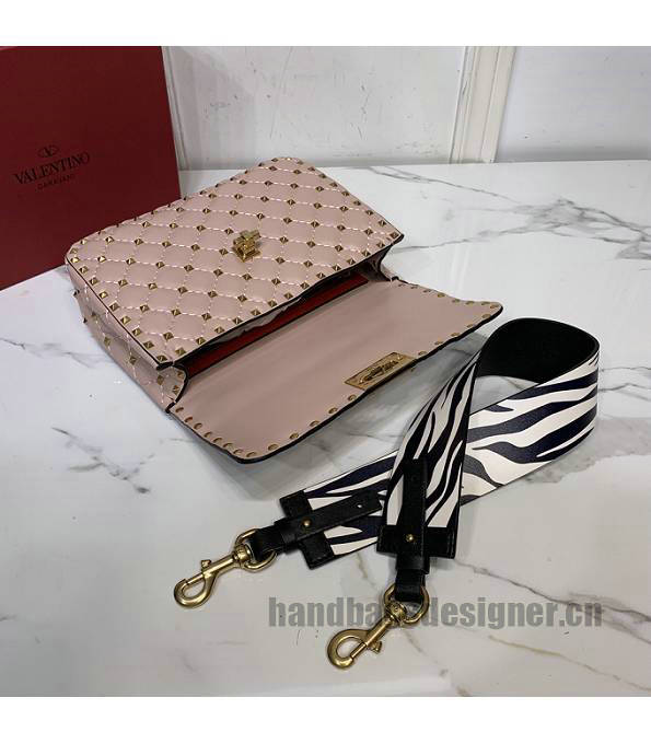 Valentino Garavani Rockstud Spike Pink Original Lambskin Leather Rivet With Wide Strap 24cm Top Handle Chain Bag-4
