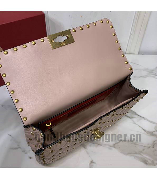 Valentino Garavani Rockstud Spike Pink Original Lambskin Leather Rivet With Wide Strap 24cm Top Handle Chain Bag-5