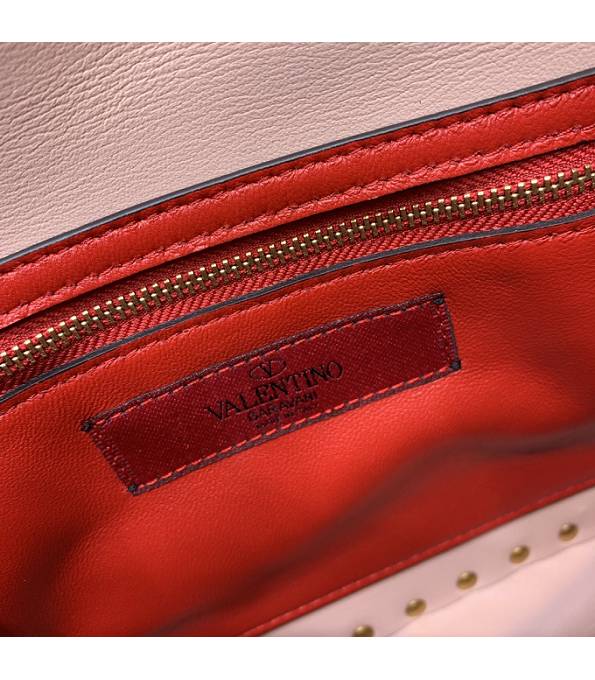 Valentino Garavani Rockstud Spike Pink Original Lambskin Leather Rivet With Wide Strap 24cm Top Handle Chain Bag-6