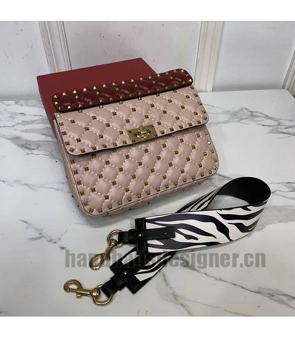 Valentino Garavani Rockstud Spike Pink Original Lambskin Leather Rivet With Wide Strap 24cm Top Handle Chain Bag-7