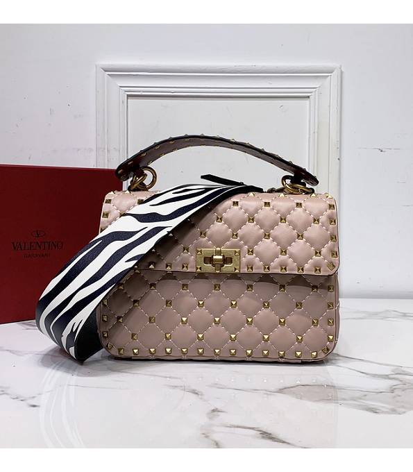 Valentino Garavani Rockstud Spike Pink Original Lambskin Leather Rivet With Wide Strap 24cm Top Handle Chain Bag