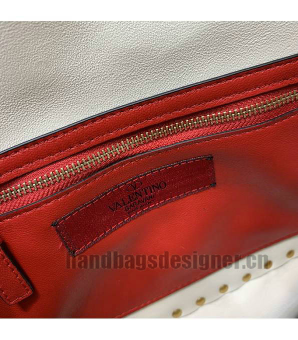 Valentino Garavani Rockstud Spike White Original Lambskin Leather Rivet With Wide Strap 24cm Top Handle Chain Bag-7