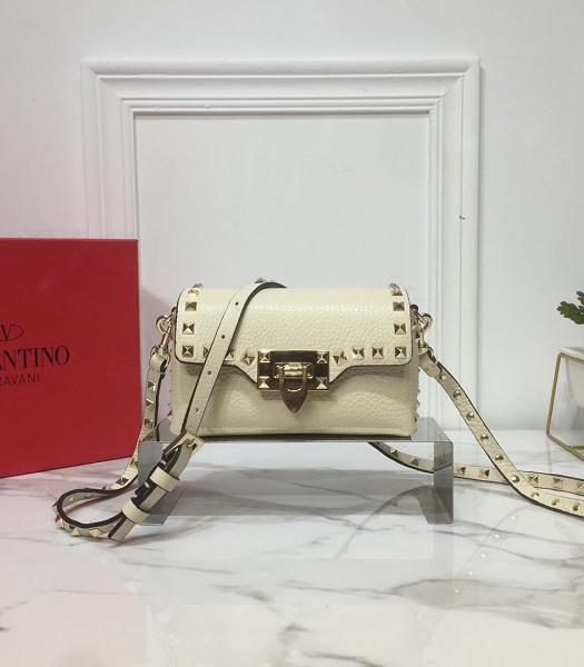 Valentino Garavani Rockstud White Litchi Calfskin Leather Mini Crossbody Bag