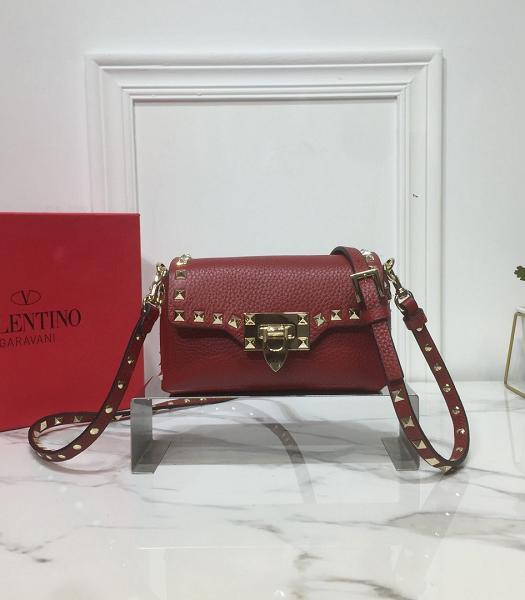 Valentino Garavani Rockstud Wine Red Litchi Calfskin Leather Mini Crossbody Bag
