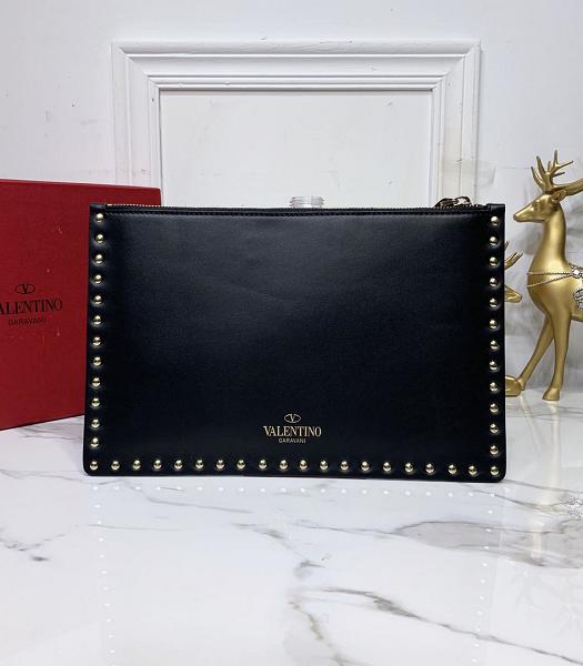 Valentino Garavani RockStuds Black Original Real Leather 30cm Clutch Golden Rivets