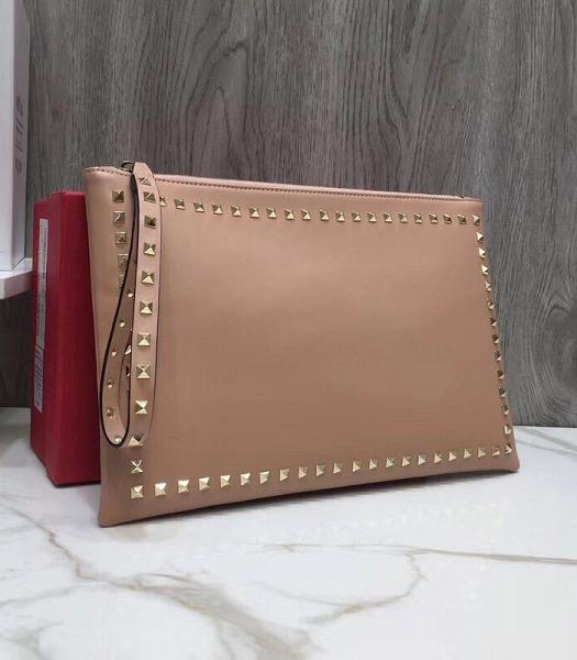 Valentino Garavani RockStuds Nude Pink Original Real Leather 35cm Clutch Golden Rivets