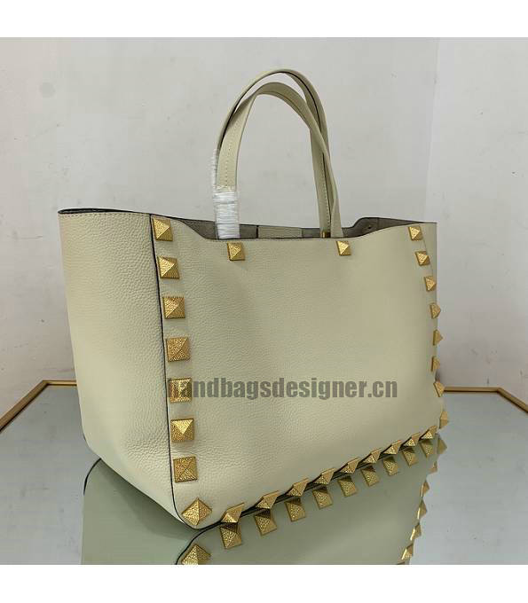 Valentino Garavani Roman Stud Beige Original Calfskin Leather Golden Revet 39cm Tote Shopping Bag-2