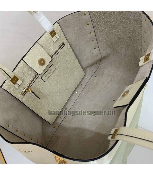 Valentino Garavani Roman Stud Beige Original Calfskin Leather Golden Revet 39cm Tote Shopping Bag-4