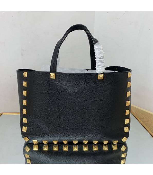Valentino Garavani Roman Stud Black Original Calfskin Leather Golden Revet 39cm Tote Shopping Bag-1