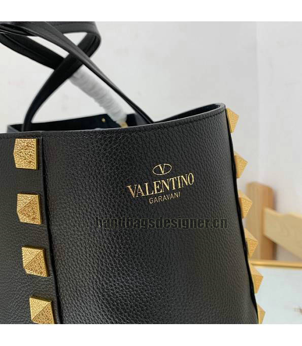 Valentino Garavani Roman Stud Black Original Calfskin Leather Golden Revet 39cm Tote Shopping Bag-4