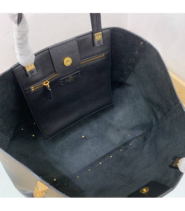 Valentino Garavani Roman Stud Black Original Calfskin Leather Golden Revet 39cm Tote Shopping Bag-5