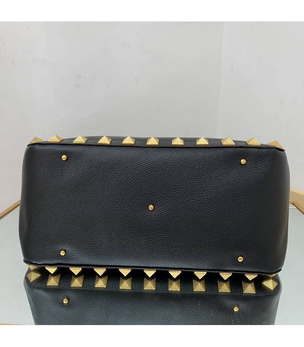Valentino Garavani Roman Stud Black Original Calfskin Leather Golden Revet 39cm Tote Shopping Bag-8