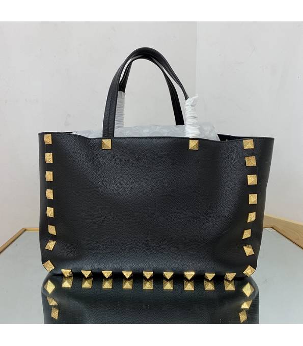 Valentino Garavani Roman Stud Black Original Calfskin Leather Golden Revet 39cm Tote Shopping Bag