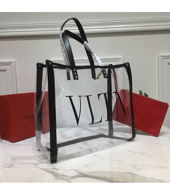 Valentino Garavani Transparent PVC With Black Original Calfskin Leather Rivet 37cm Shopping Tote Bag-1