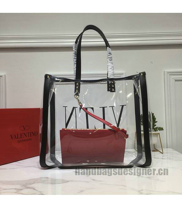 Valentino Garavani Transparent PVC With Black Original Calfskin Leather Rivet 37cm Shopping Tote Bag-4
