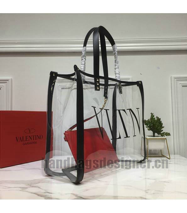 Valentino Garavani Transparent PVC With Black Original Calfskin Leather Rivet 37cm Shopping Tote Bag-7