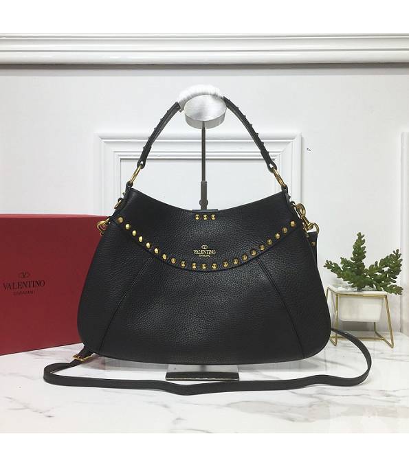 Valentino Garavani Twinkle Studs Black Original Litchi Veins Calfskin Leather Medium Shoulder Bag