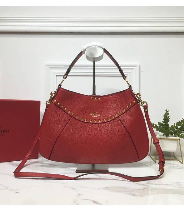 Valentino Garavani Twinkle Studs Red Original Litchi Veins Calfskin Leather Medium Shoulder Bag