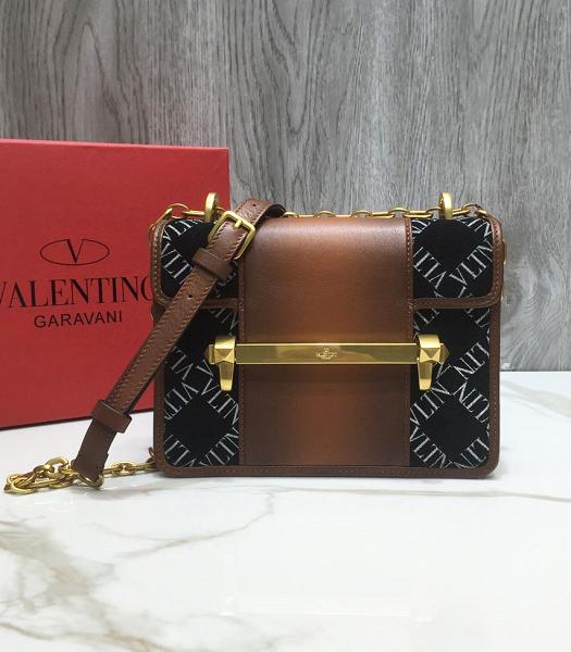 Valentino Garavani Uptown Vltn Suede With Brown Original Plain Veins Calfskin Shoulder Bag