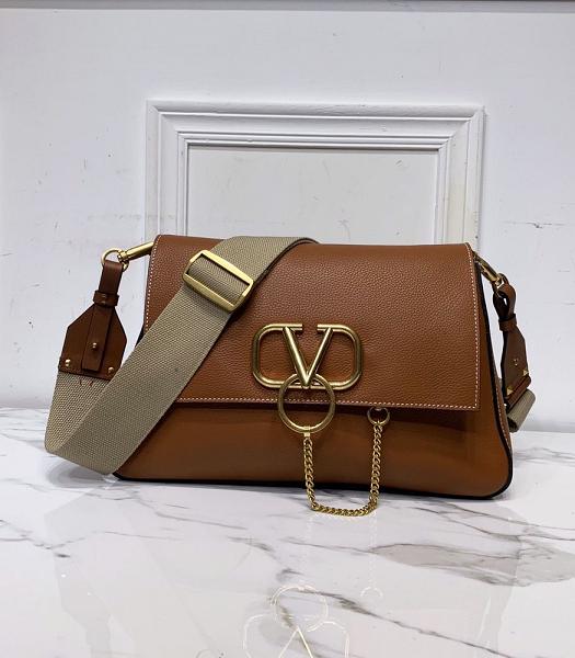 Valentino Garavani Vring Brown Original Litchi Veins Leather Shoulder Bag