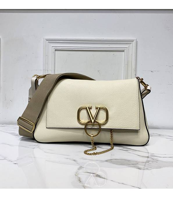 Valentino Garavani Vring White Original Litchi Veins Leather Shoulder Bag