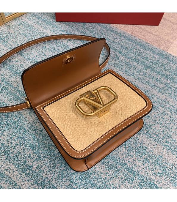 Valentino Garavani Vsling Apricot Chevron Raffi Brown Original Leather Golden Metal 18cm Box Bag-5