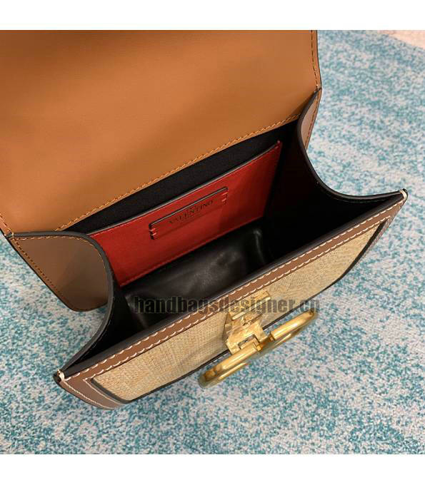 Valentino Garavani Vsling Apricot Chevron Raffi Brown Original Leather Golden Metal 18cm Box Bag-6