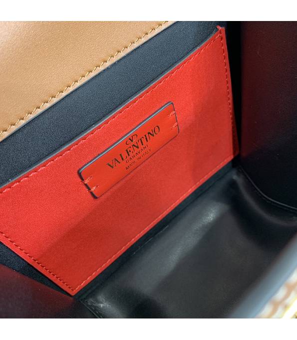 Valentino Garavani Vsling Apricot Chevron Raffi Brown Original Leather Golden Metal 18cm Box Bag-7