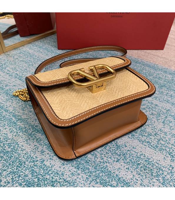 Valentino Garavani Vsling Apricot Chevron Raffi Brown Original Leather Golden Metal 18cm Box Bag-8