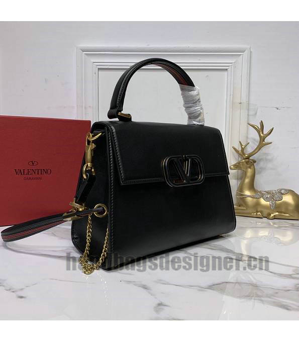 Valentino Garavani Vsling Black Plain Veins Calfskin Leather 25cm Tote Bag-7