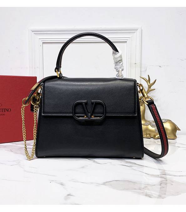 Valentino Garavani Vsling Black Plain Veins Calfskin Leather 25cm Tote Bag