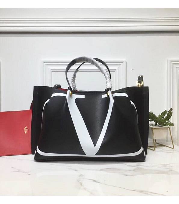 Valentino Garavani White VLOGO Escape Black Calfskin Leather 41cm Larger Shopping Bag