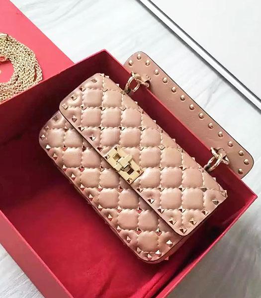 Valentino Golden Rivets Sheepskin Leather 20cm Small Bag Apricot