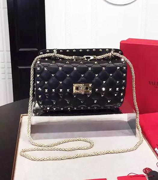 Valentino Golden Rivets Sheepskin Leather 20cm Small Bag Black