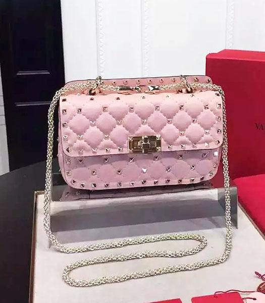 Valentino Golden Rivets Sheepskin Leather 20cm Small Bag Pink