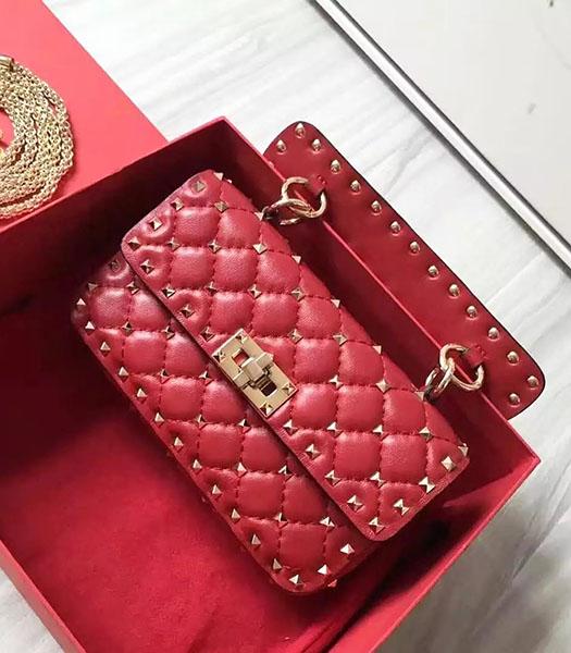 Valentino Golden Rivets Sheepskin Leather 20cm Small Bag Red