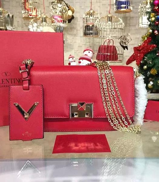 Valentino Latest Design Red Leather Shoulder Bag Golden Chain