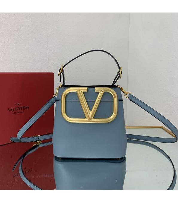 Valentino Light Blue Original Calfskin Leather Golden Metal Supervee Handbag