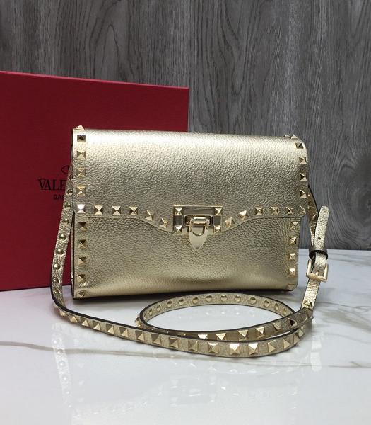 Valentino Light Golden Original Real Leather Messenger Bag Golden Rivet