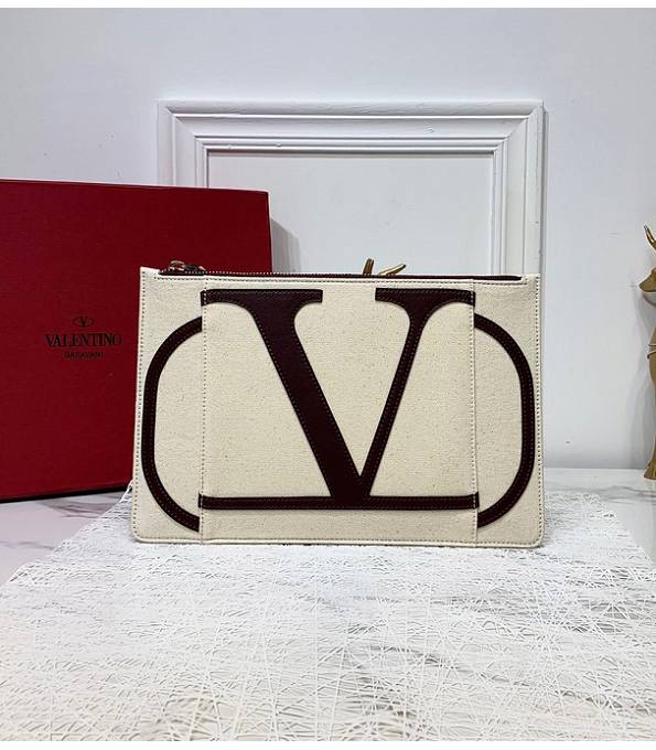Valentino Logo V White Original Calfskin Leather Clutch