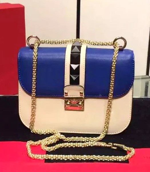 Valentino Noir Mini Shoulder Bag With Blue Original Leather Golden Chain-1