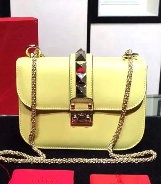 Valentino Noir Mini Shoulder Bag With Light Yellow Original Leather Golden Chain