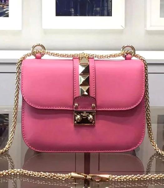 Valentino Noir Mini Shoulder Bag With Pink Original Leather Golden Chain