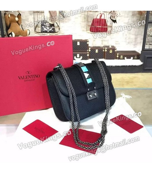 Valentino Noir Mini Turquoise Shoulder Bag Black Calfskin Leather Silver Chain-1