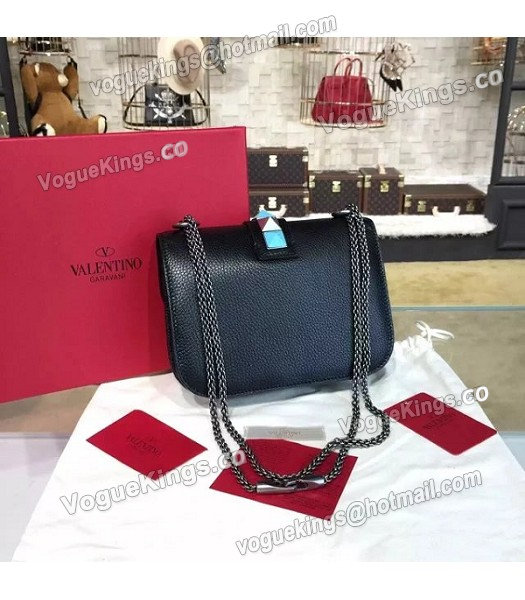 Valentino Noir Mini Turquoise Shoulder Bag Black Calfskin Leather Silver Chain-2