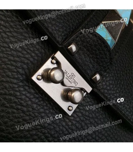 Valentino Noir Mini Turquoise Shoulder Bag Black Calfskin Leather Silver Chain-3
