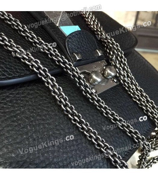 Valentino Noir Mini Turquoise Shoulder Bag Black Calfskin Leather Silver Chain-5