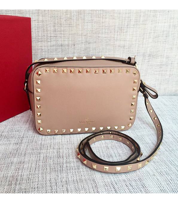 Valentino Nude Pink Original Plain Veins Leather 20cm Camera Bag Golden Rivets